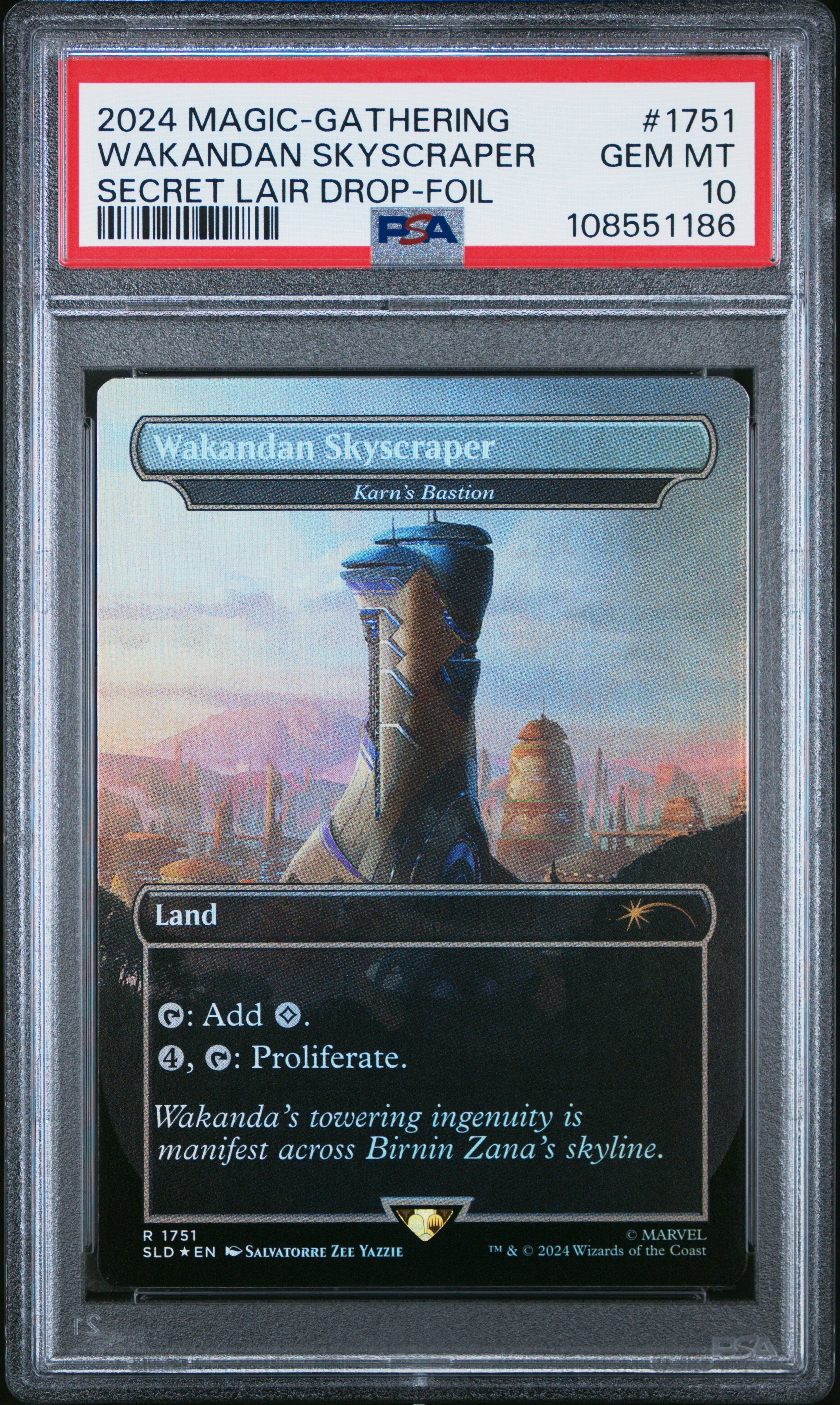 2024 Magic The Gathering Secret Lair Drop #1751 Wakandan Skyscraper Secret Lair Drop-Foil PSA 10