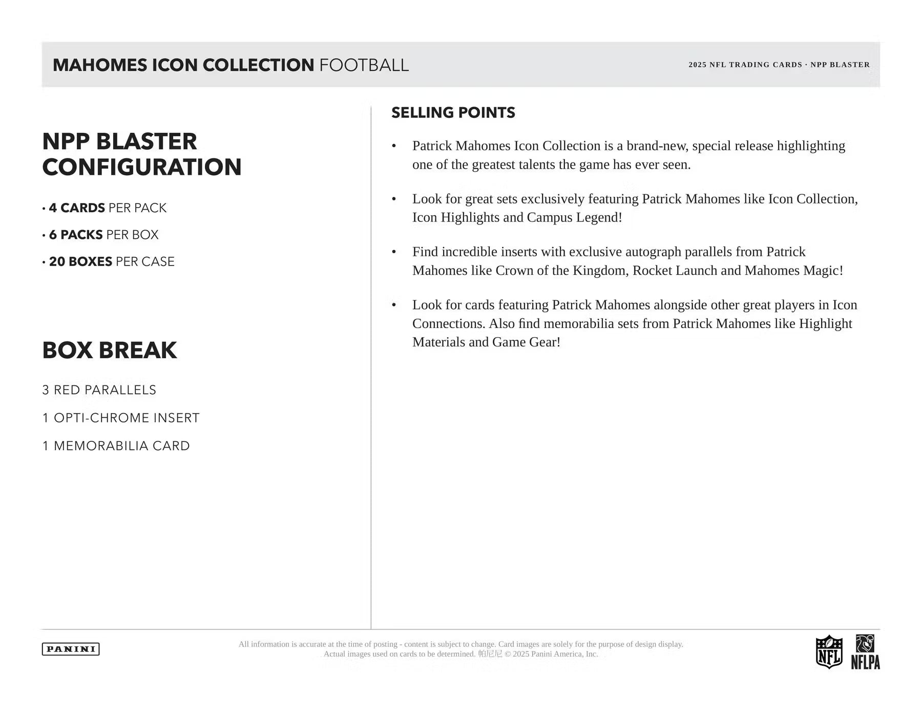 2025 Panini Patrick Mahomes II Icon Collection Football NFL Blaster Box