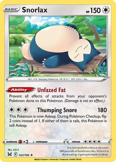 Sword & Shield Lost Origin - 143/196 Snorlax Holo Rare