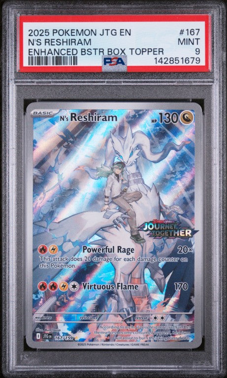 2025 Pokemon Jtg En-Journey Together #167 N'S Reshiram Enhanced Bstr Box Topper PSA 9