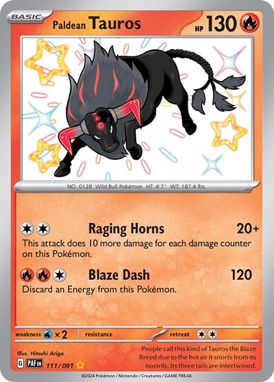 Scarlet & Violet Paldean Fates - 111/091 Paldean Tauros Shiny Rare