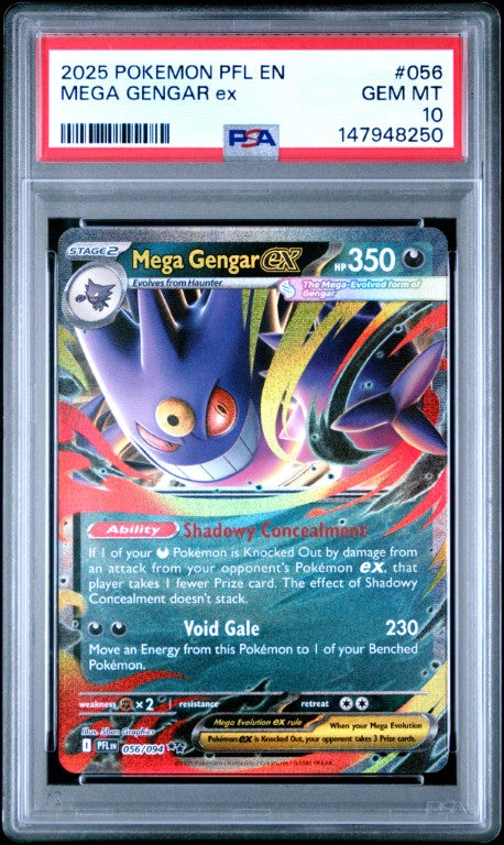 2025 Pokemon Pfl En-Phantasmal Flames #056 Mega Gengar Ex PSA 10