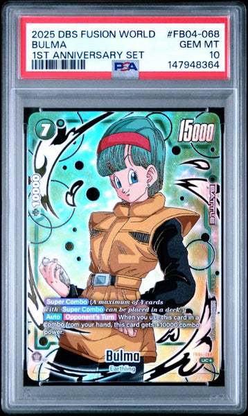 ブルマ PSA10 1stアニバーサリーセット FB04-068 2025 Dragon Ball Super Card Game Fusion World 1st Anniversary Set #FB0