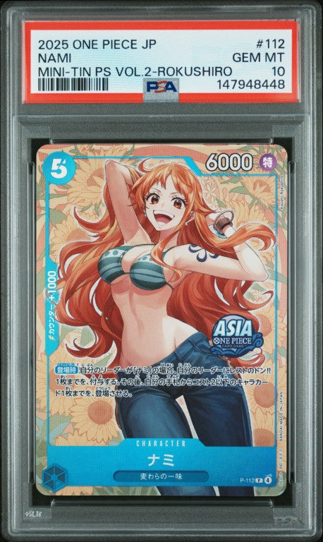 2025 One Piece Japanese Mini-Tin Pack Set Vol.2 #112 Nami Mini-Tin Ps Vol.2-Rokushiro PSA 10