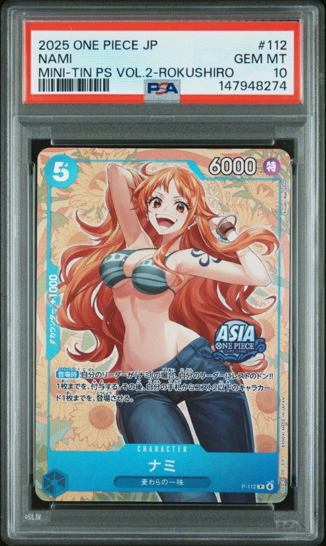 2025 One Piece Japanese Mini-Tin Pack Set Vol.2 #112 Nami Mini-Tin Ps Vol.2-Rokushiro PSA 10