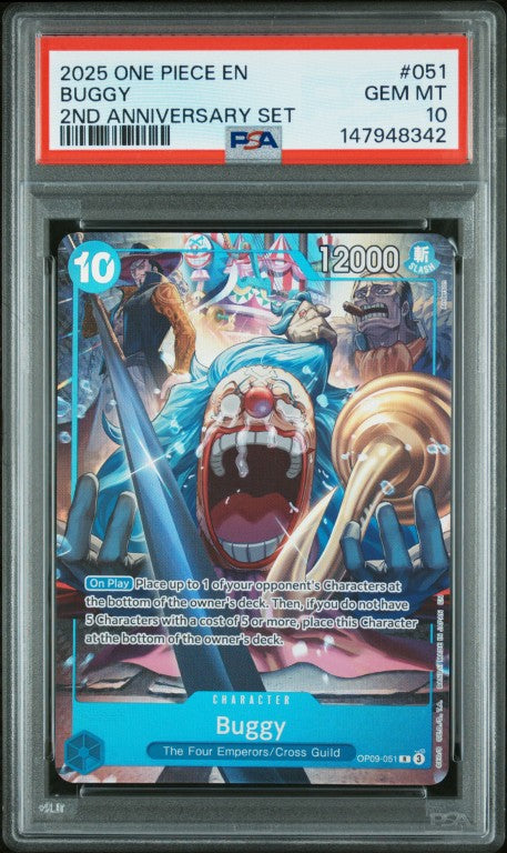 2025 One Piece English Version 2nd Anniversary Set #051 Buggy PSA 10