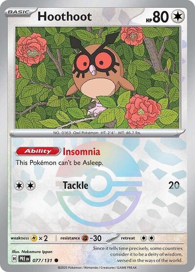 Scarlet & Violet Prismatic Evolutions - 077/131 Hoothoot (Poke Ball Pattern) Common