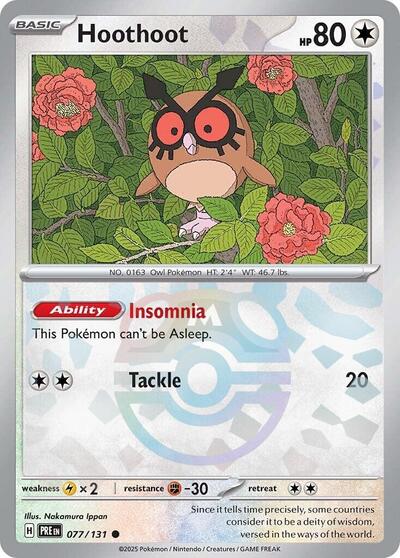 Scarlet & Violet Prismatic Evolutions - 077/131 Hoothoot (Master Ball Pattern) Common