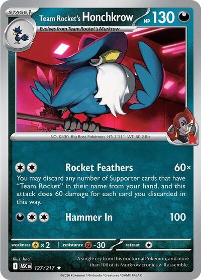 ME: Ascended Heroes - 127/217 Team Rocket's Honchkrow Rare