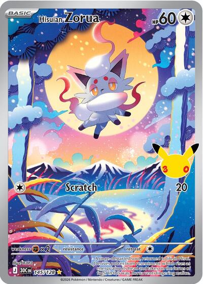 30th Celebration - 145/128 Hisuian Zorua Illustration Rare