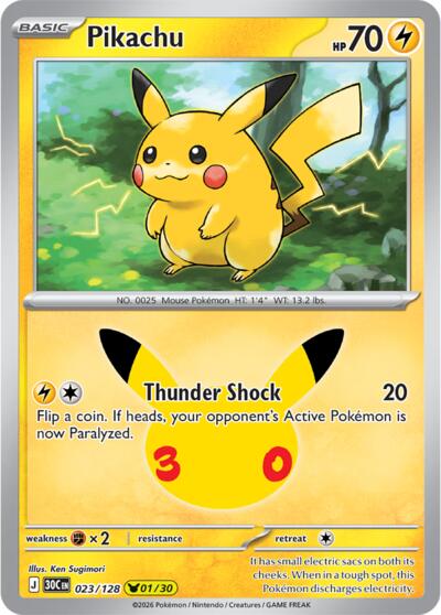 30th Celebration - 023/128 Pikachu Pikachu Rare