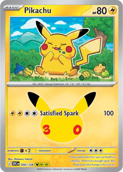 30th Celebration - 050/128 Pikachu Pikachu Rare