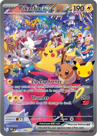 30th Celebration - 150/128 Pikachu ex Special Illustration Rare