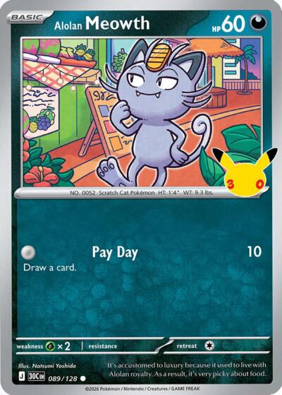 30th Celebration - 089/128 Alolan Meowth Common