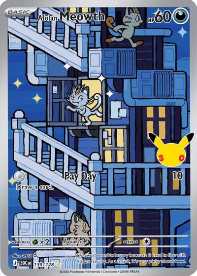 30th Celebration - 139/128 Alolan Meowth Illustration Rare