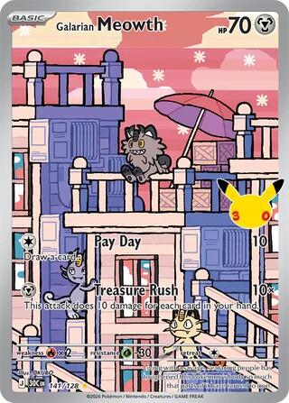 30th Celebration - 141/128 Galarian Meowth Illustration Rare