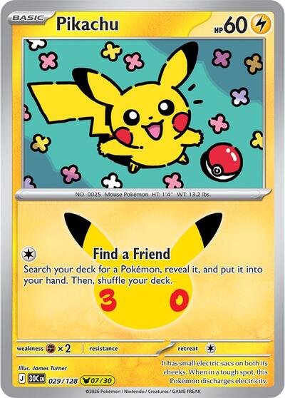 30th Celebration - 029/128 Pikachu Pikachu Rare