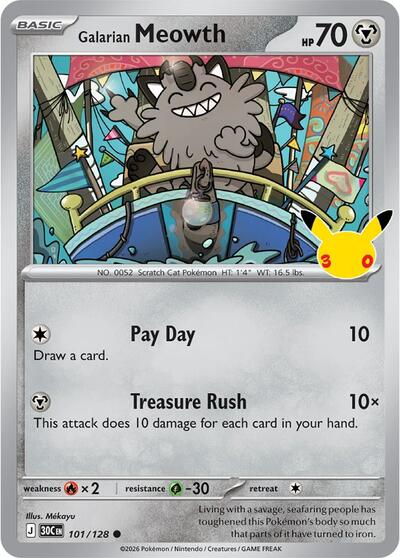 30th Celebration - 101/128 Galarian Meowth Common