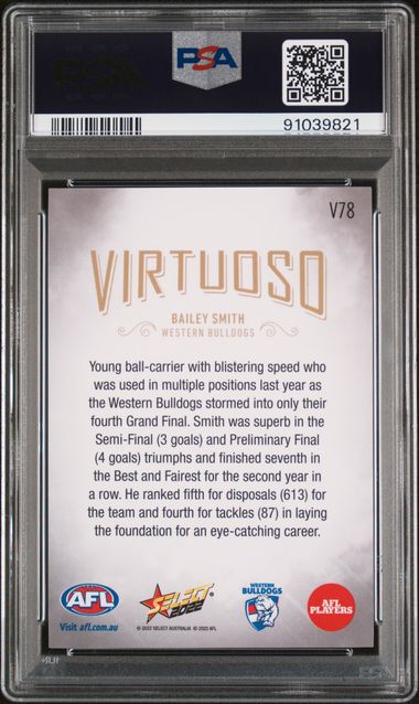 2022 Select AFL Footy Stars Virtuoso - Bailey Smith V78 (#'d 12/70) - PSA 10 (GEM MINT)