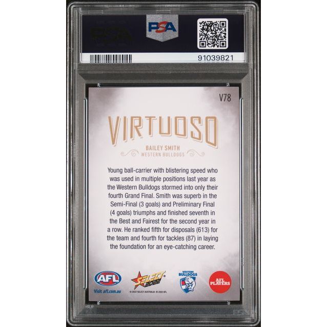 2022 Select AFL Footy Stars Virtuoso - Bailey Smith V78 (#'d 12/70) - PSA 10 (GEM MINT)