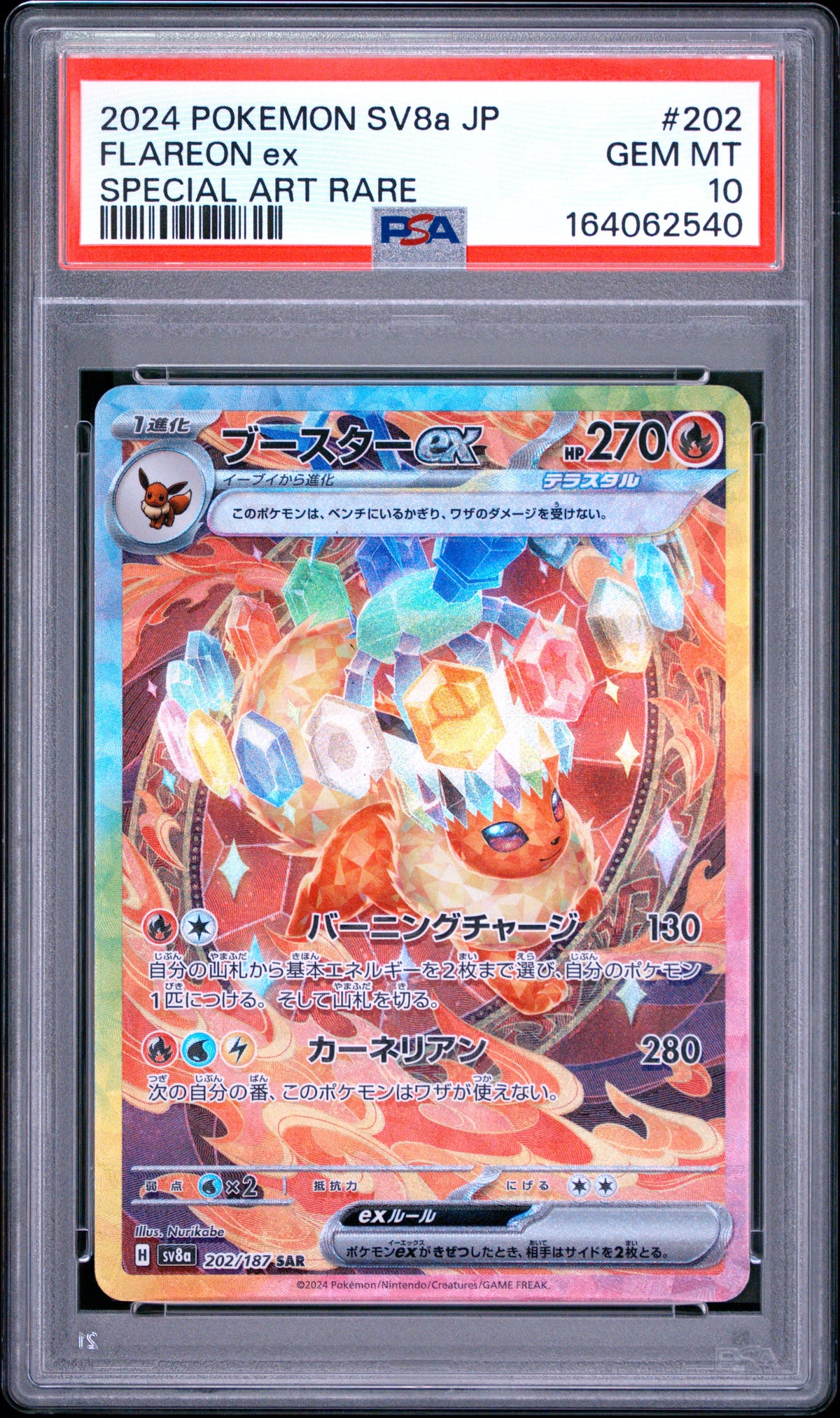 2024 Pokemon Japanese Flareon EX 202/187 Sv8a Terastal Festival EX Special Art Rare PSA 10