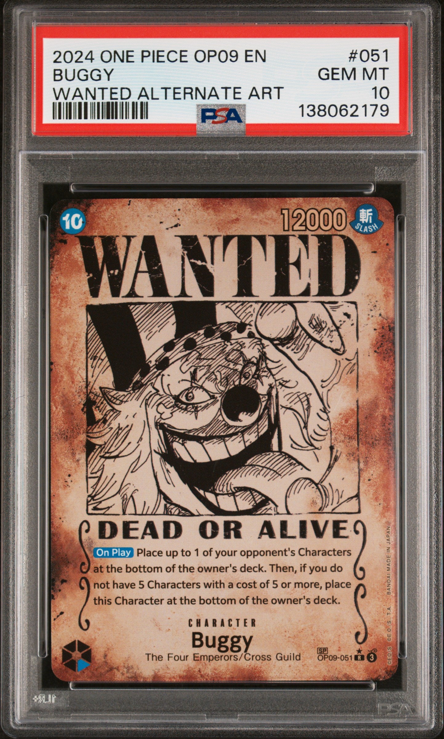ワンピース カードゲーム バギー WANTED ALTERNATE ART 2024 One Piece Buggy 051 Wanted Alternate Art PSA 10