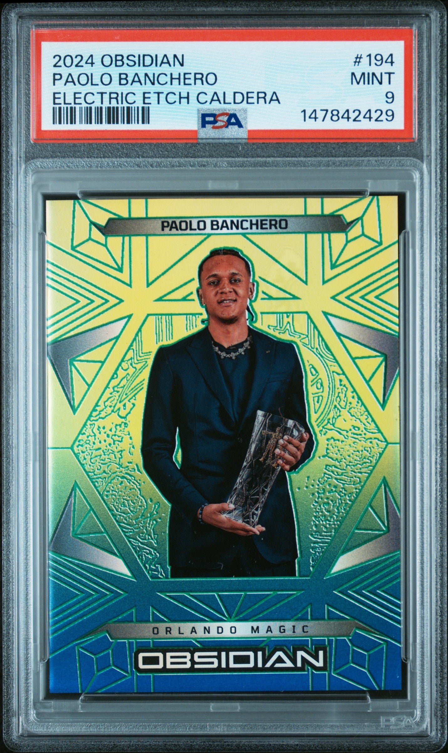 2024 PANINI OBSIDIAN #194 PAOLO BANCHERO ELECTRIC ETCH CALDERA PSA 9