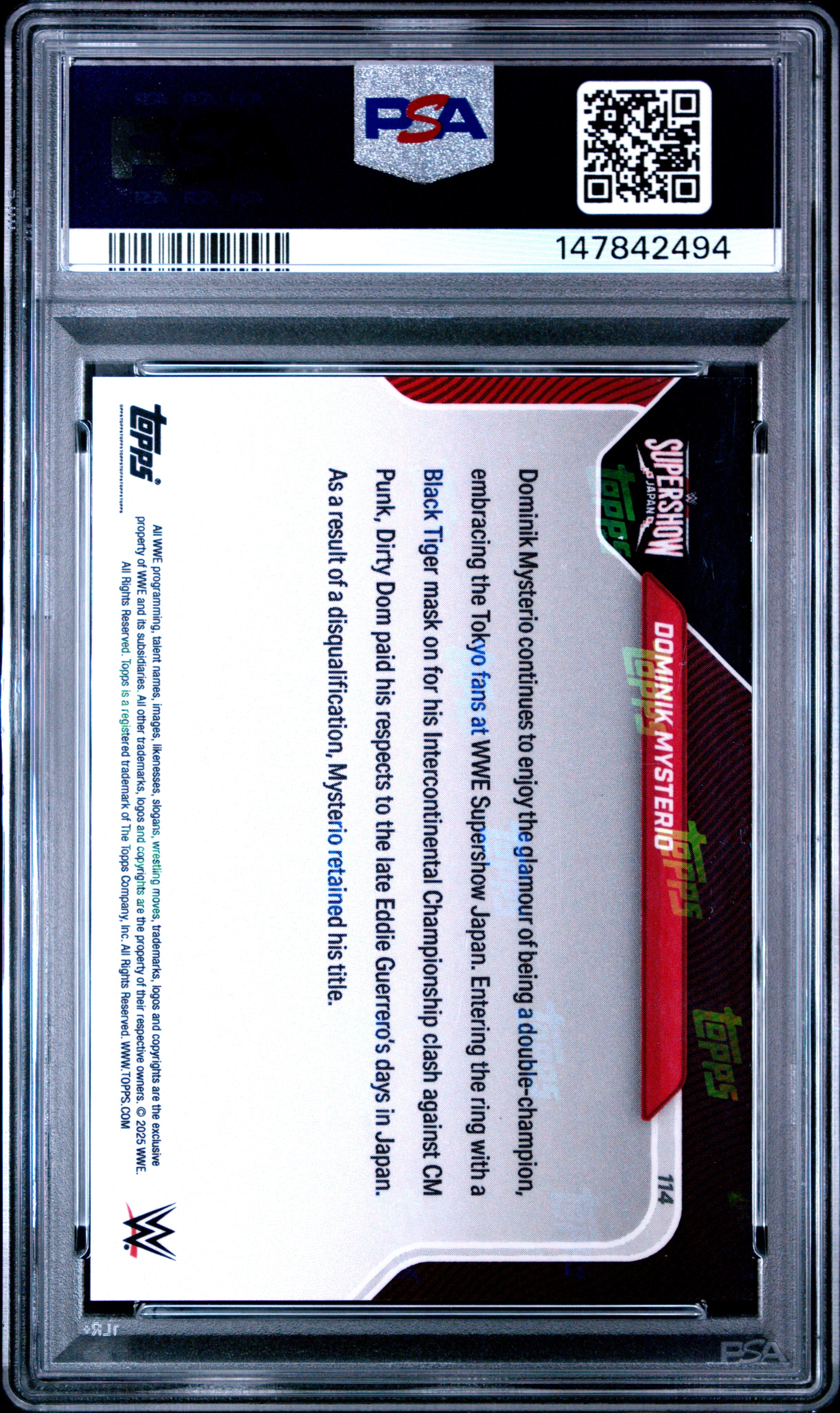 2025 TOPPS NOW WWE #114 DOMINIK MYSTERIO GOLD PSA 9