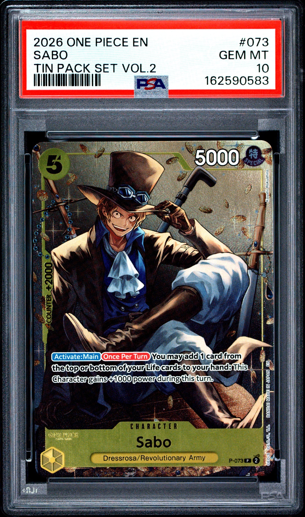 2026 ONE PIECE SABO 073 ONE PIECE PROMO TIN PACK SET VOL.2 PSA 10