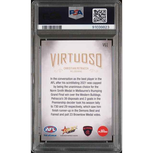 2022 Select AFL Footy Stars Virtuoso - Christian Petracca V61 (#'d 56/70) - PSA 10 (GEM MINT)