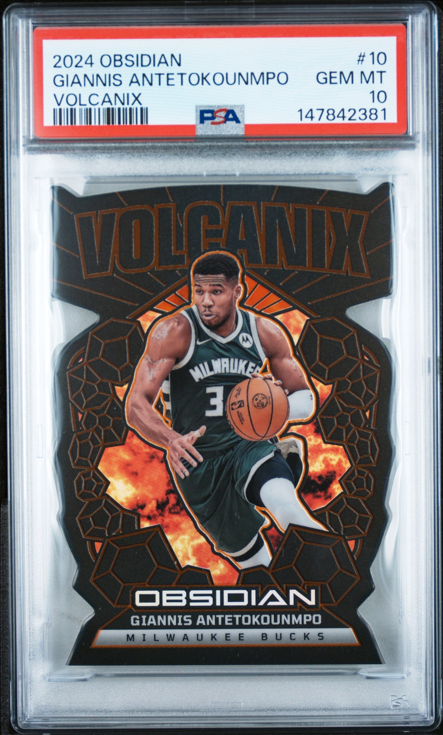 2024-25 PANINI OBSIDIAN VOLCANIX #10 GIANNIS ANTETOKOUNMPO PSA 10