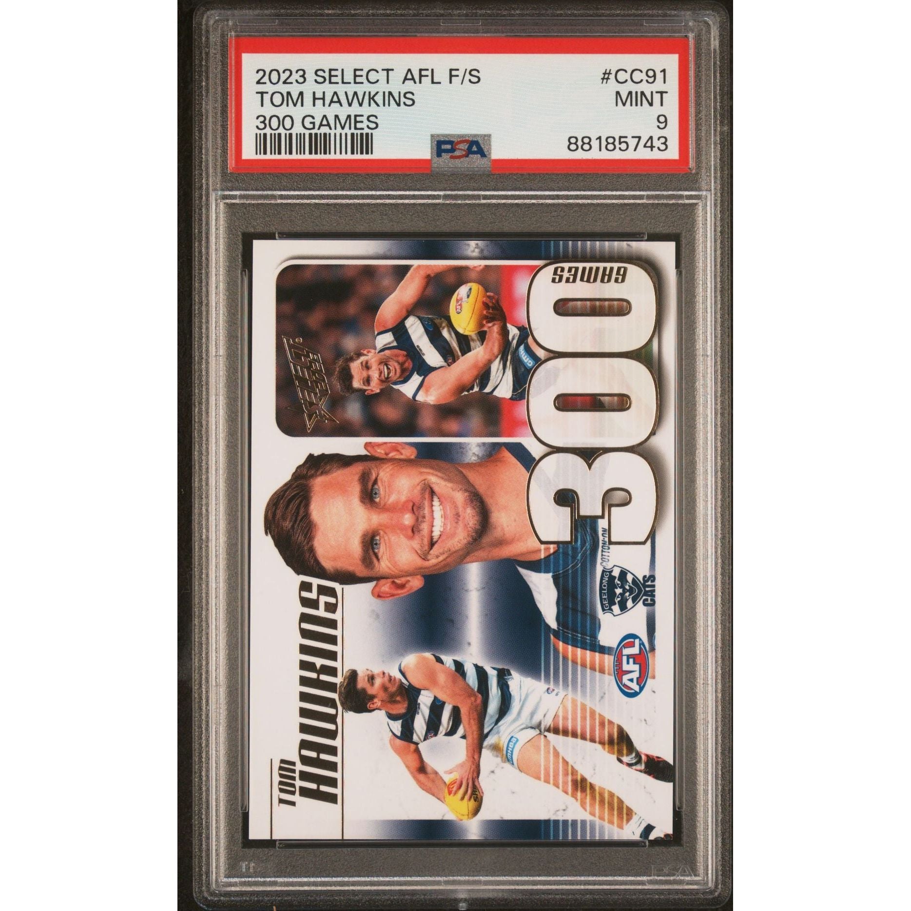 2023 Select AFL Footy Stars 300 Games Insert - Tom Hawkins (#'d 91/300) - PSA 9 (MINT)