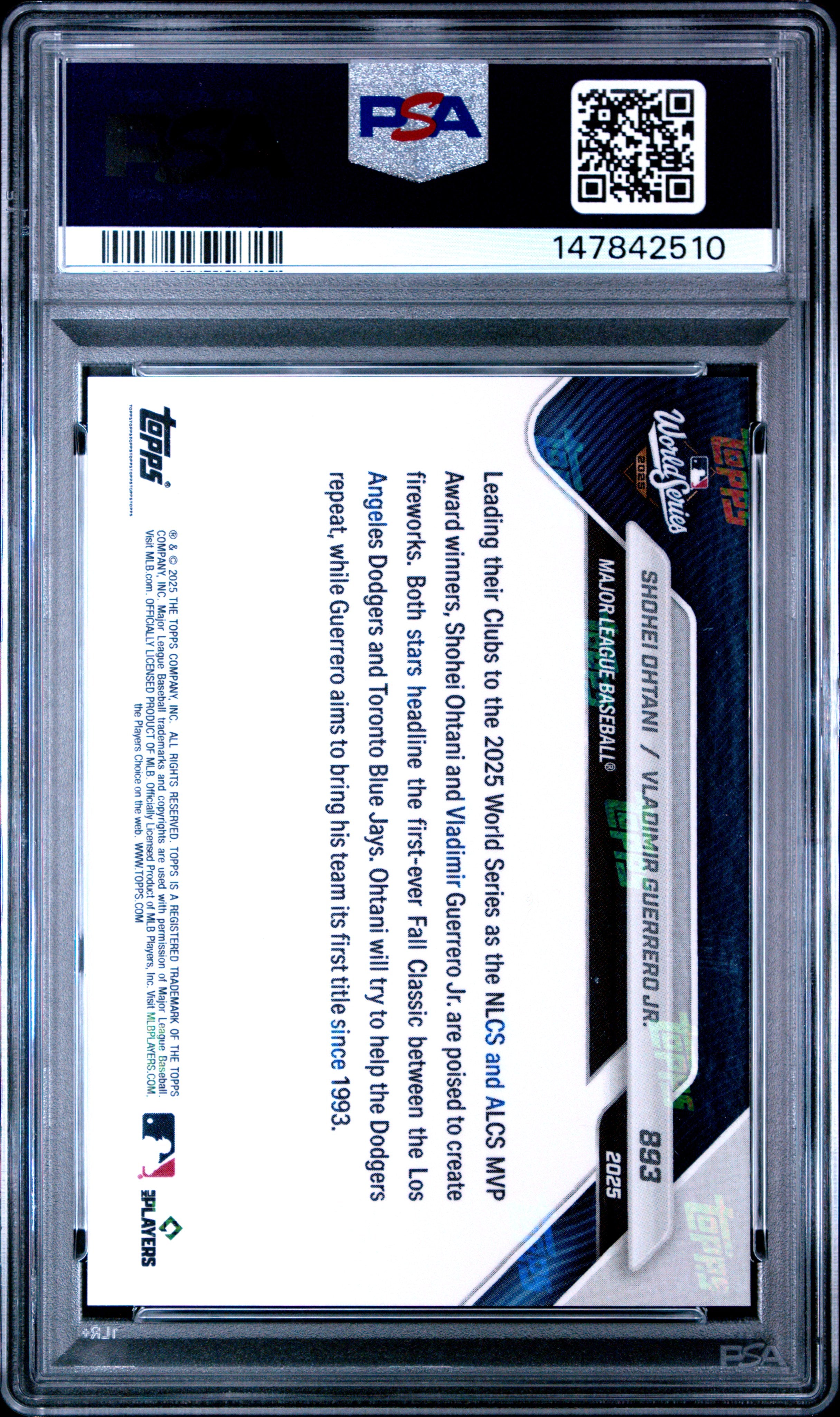 2025 Topps Vladimir Guerrero Jr. 893 Topps Now PSA 10