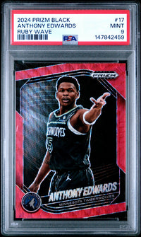 2024 PANINI PRIZM BLACK #17 ANTHONY EDWARDS RUBY WAVE PSA 9