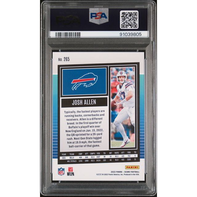 2022 NFL Score Football – Josh Allen No.265 (Dots Red) (Numbered 076/499) – PSA 10 (GEM MINT)