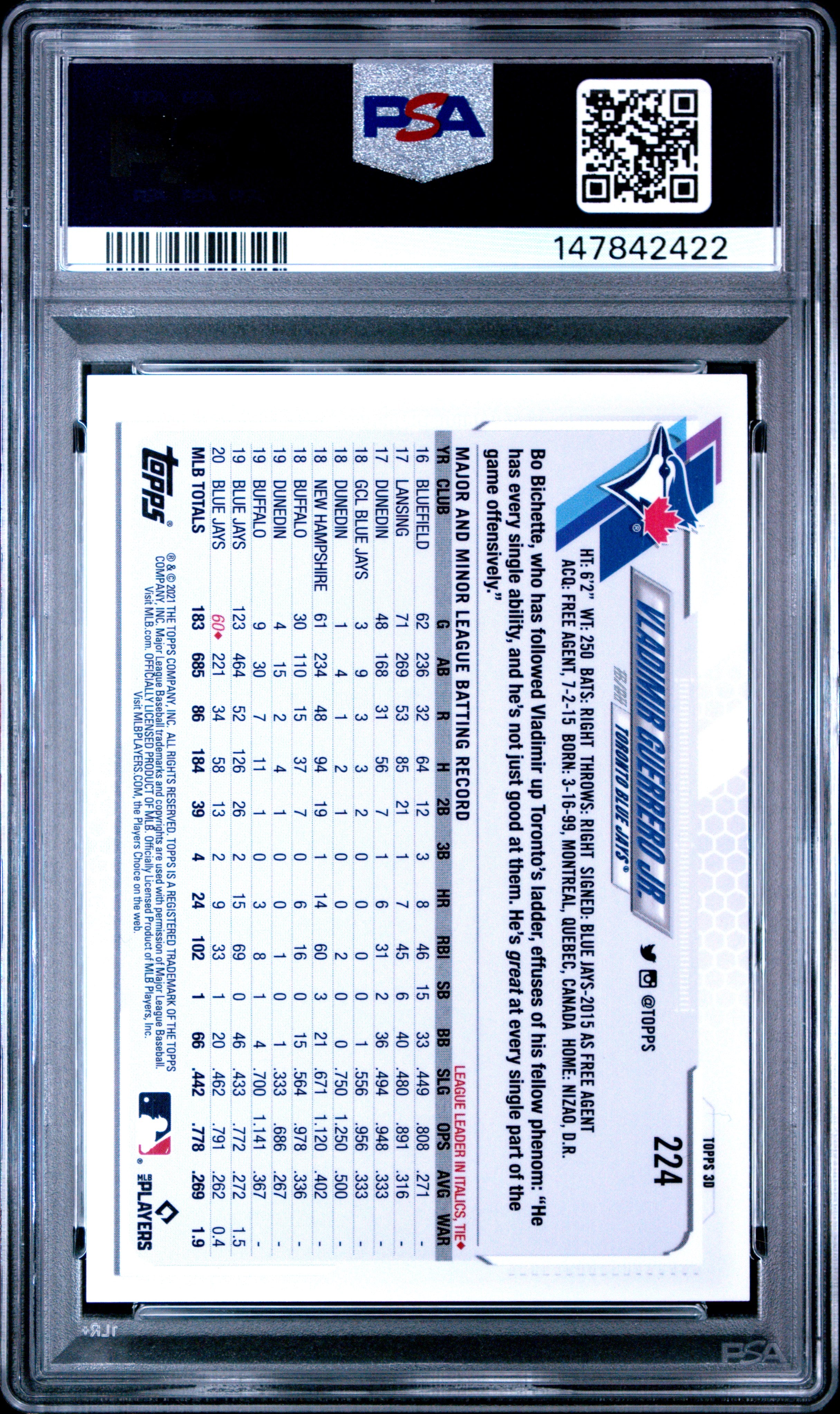 2021 Topps Vladimir Guerrero Jr. 224 Topps Mlb 3d PSA 10