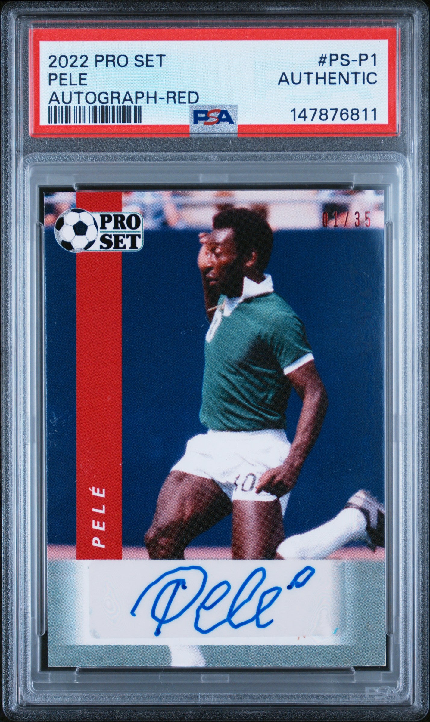 2022 Leaf Pele PS-P1 Leaf Pro Set Autographs Red PSA PSA