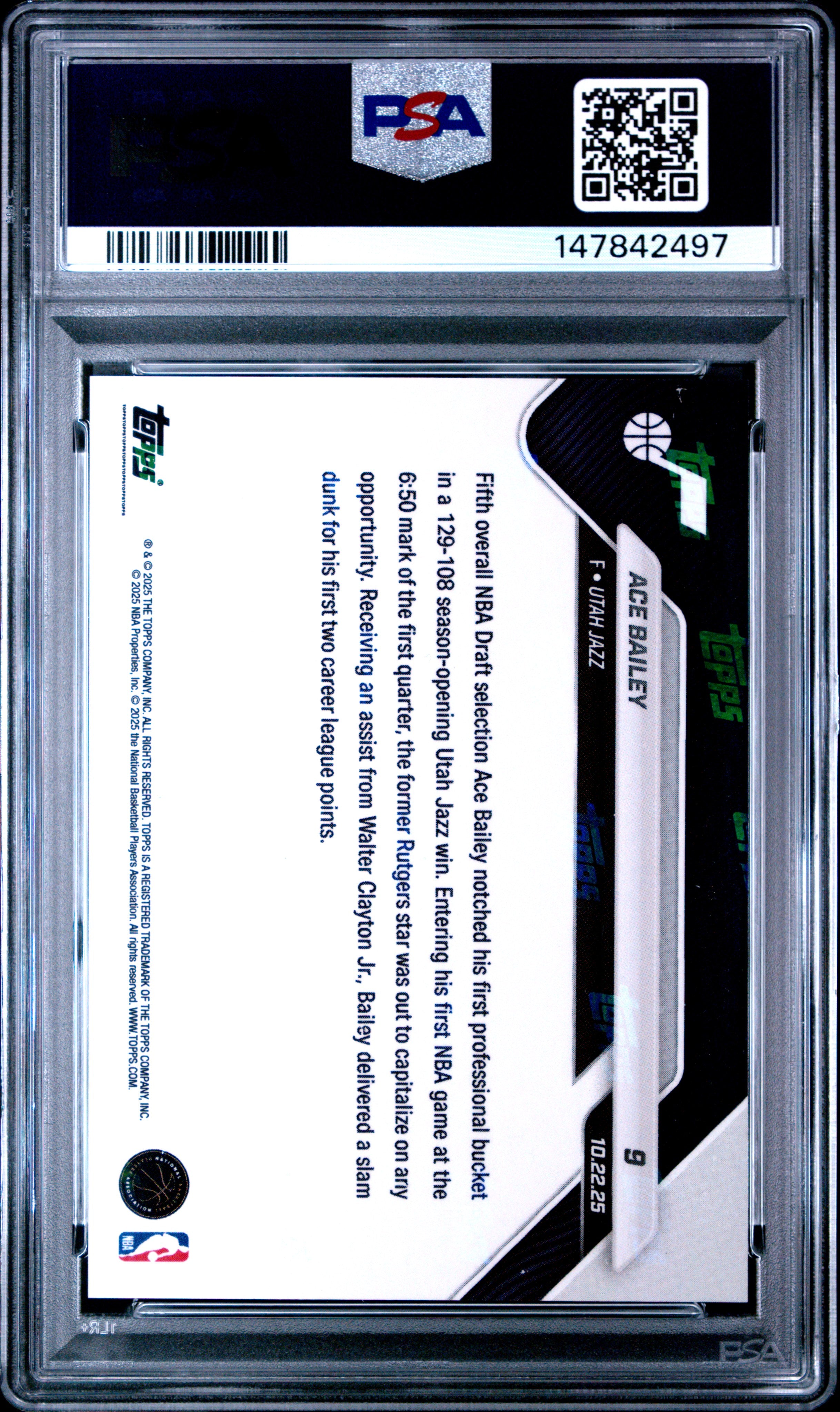 2025 TOPPS NOW #9 ACE BAILEY ORANGE FOIL PSA 9