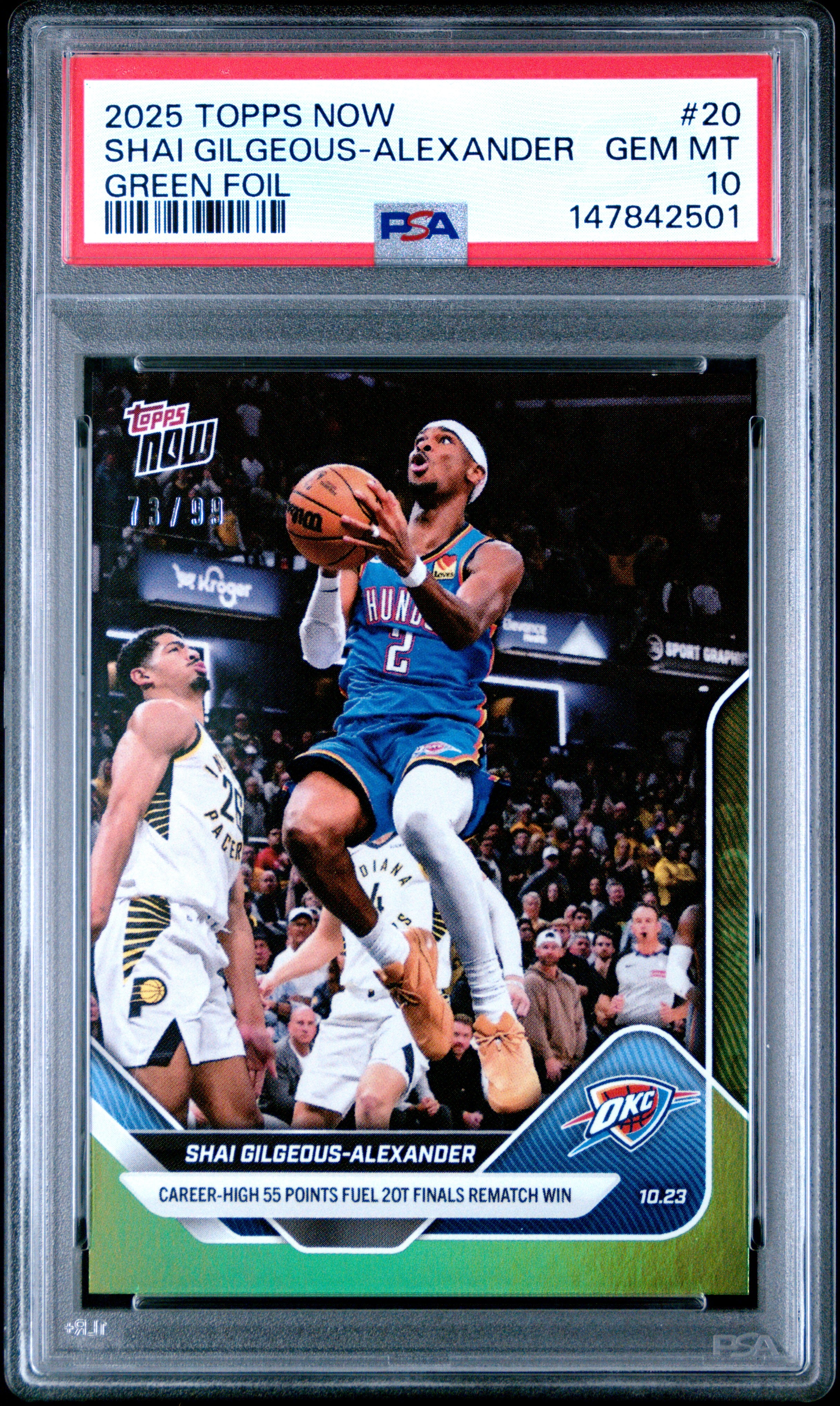 2025 TOPPS NOW #20 S. GILGEOUS-ALEXANDER GREEN FOIL PSA 10