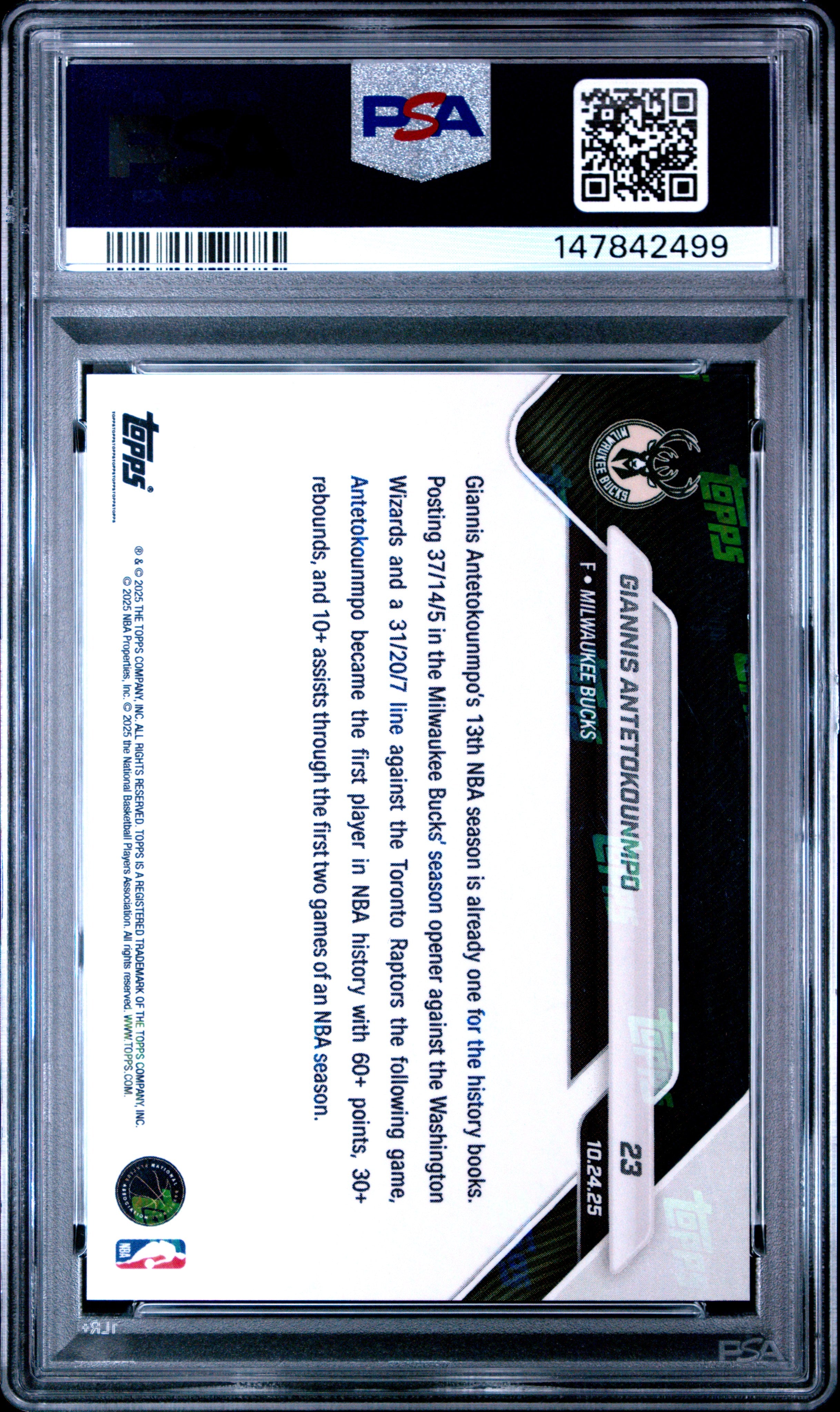 2025 TOPPS NOW #23 GIANNIS ANTETOKOUNMPO GOLD FOIL PSA 10