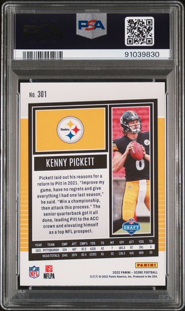 2022 NFL Score Football – Kenny Pickett No.301 Rookie Card (Purple Base) – PSA 9 (MINT)