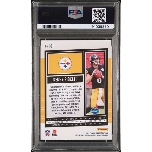 2022 NFL Score Football – Kenny Pickett No.301 Rookie Card (Purple Base) – PSA 9 (MINT)