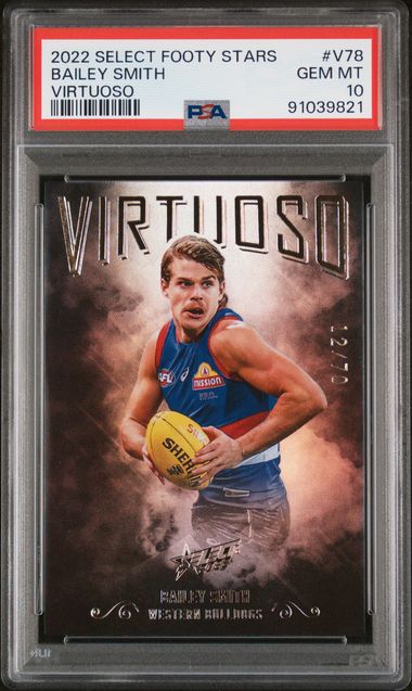 2022 Select AFL Footy Stars Virtuoso - Bailey Smith V78 (#'d 12/70) - PSA 10 (GEM MINT)