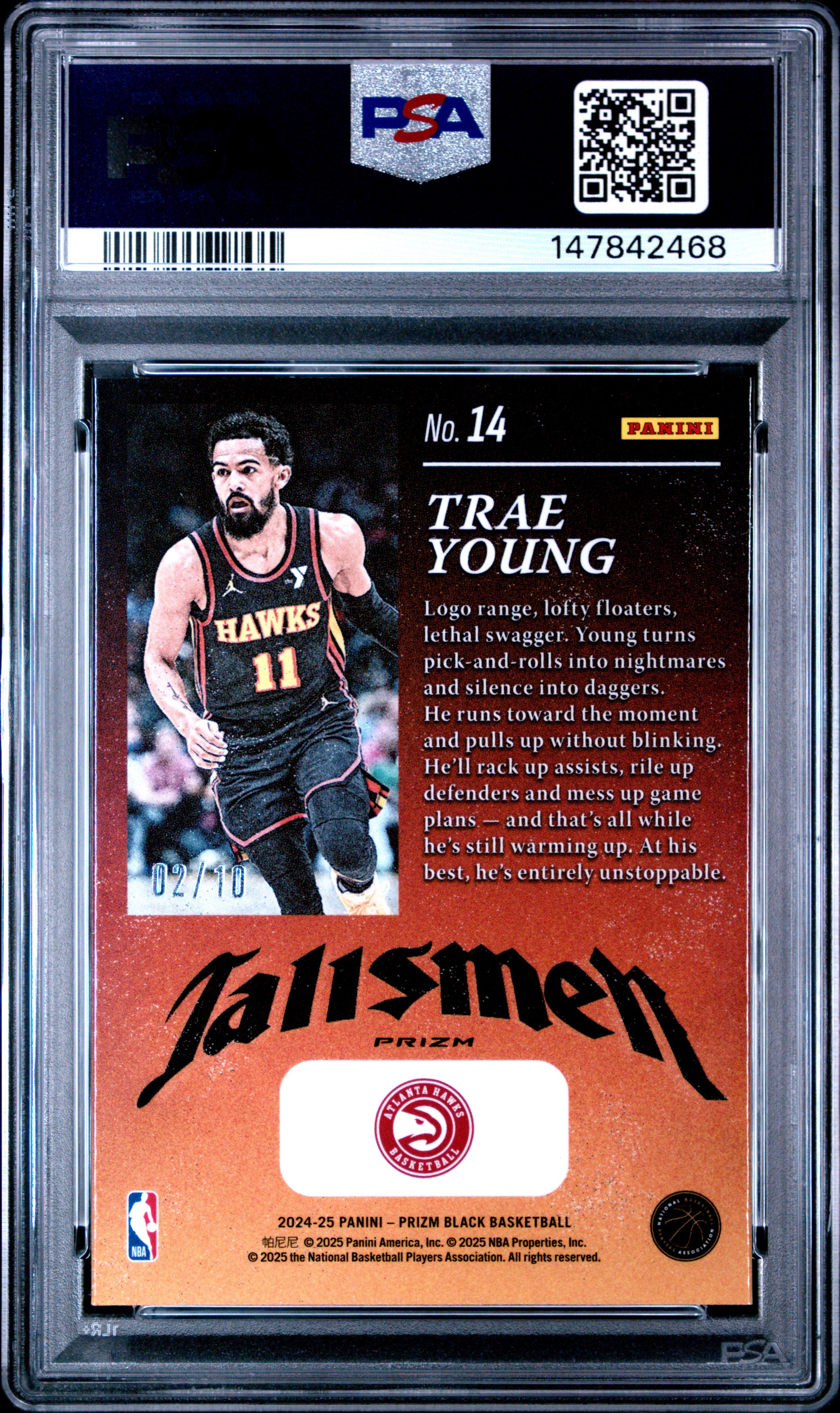 2024 PANINI PRIZM BLACK TALISMEN #14 TRAE YOUNG TALISMEN-GOLD PRIZM PSA 10