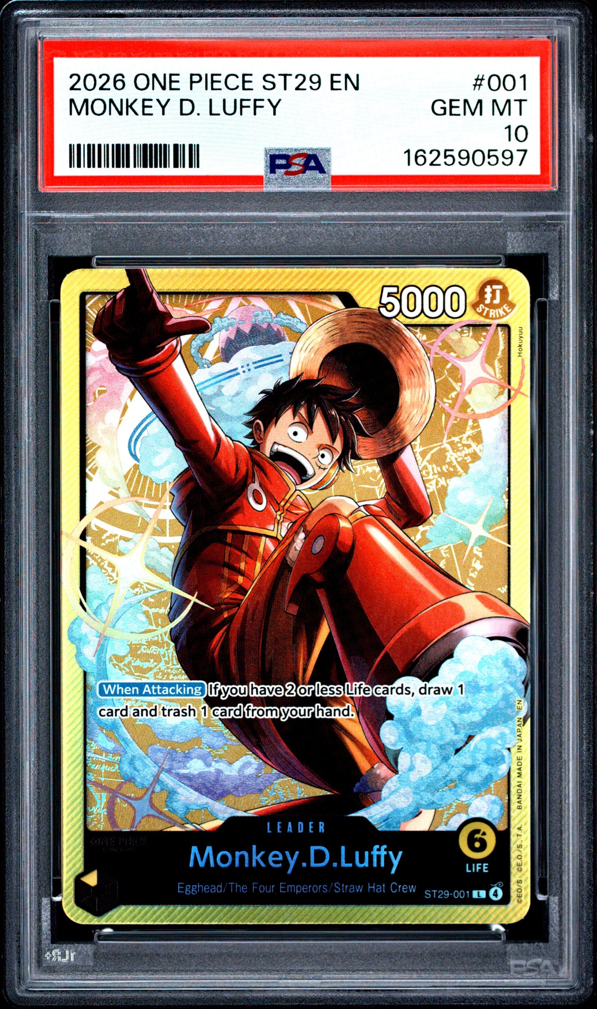 2026 ONE PIECE MONKEY D. LUFFY 001 ONE PIECE STARTER DECK ST29-EGGHEAD PSA 10