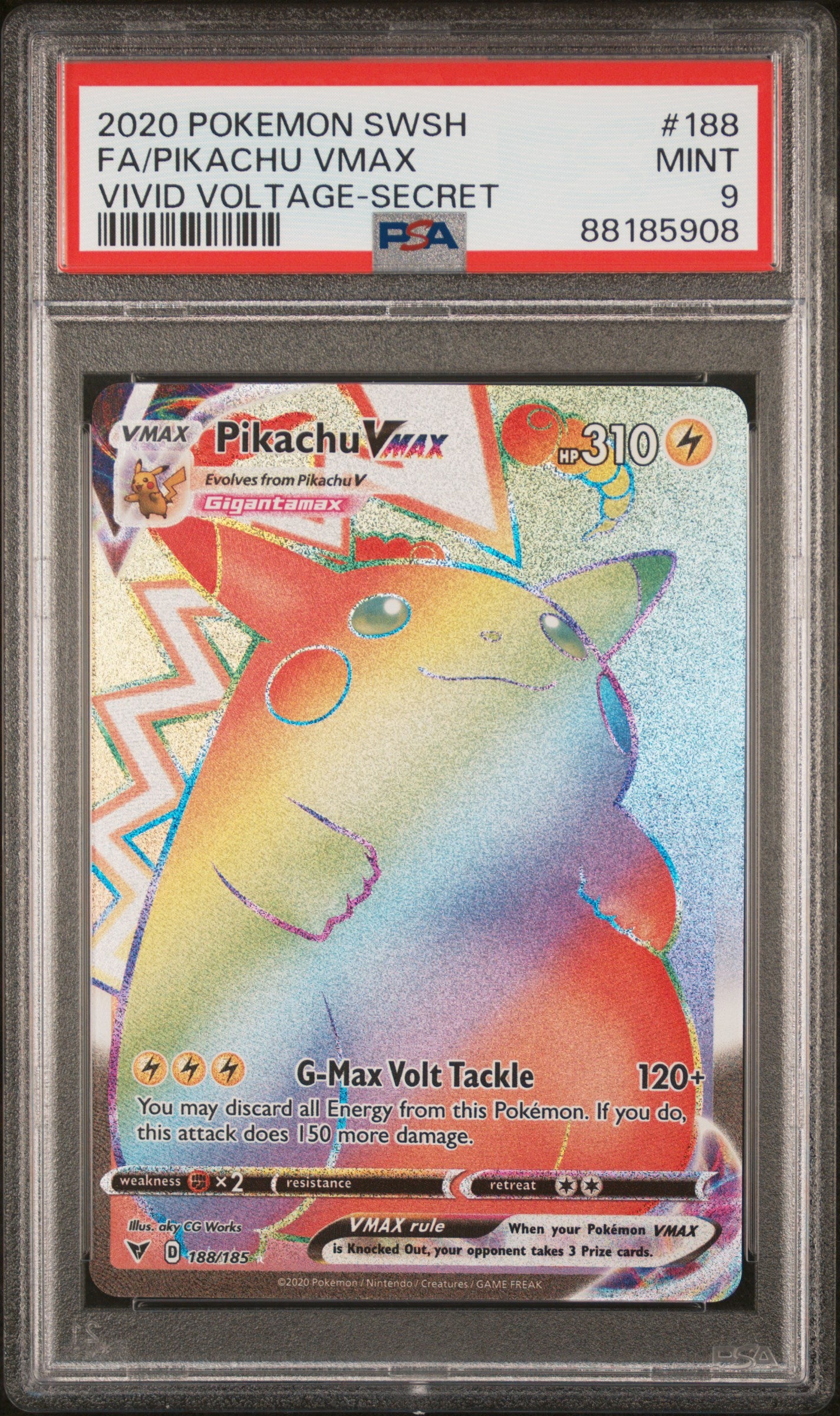 Pokémon - Pikachu VMAX Vivid Voltage 188/185 (Rainbow Secret Rare) - PSA 9 (MINT)
