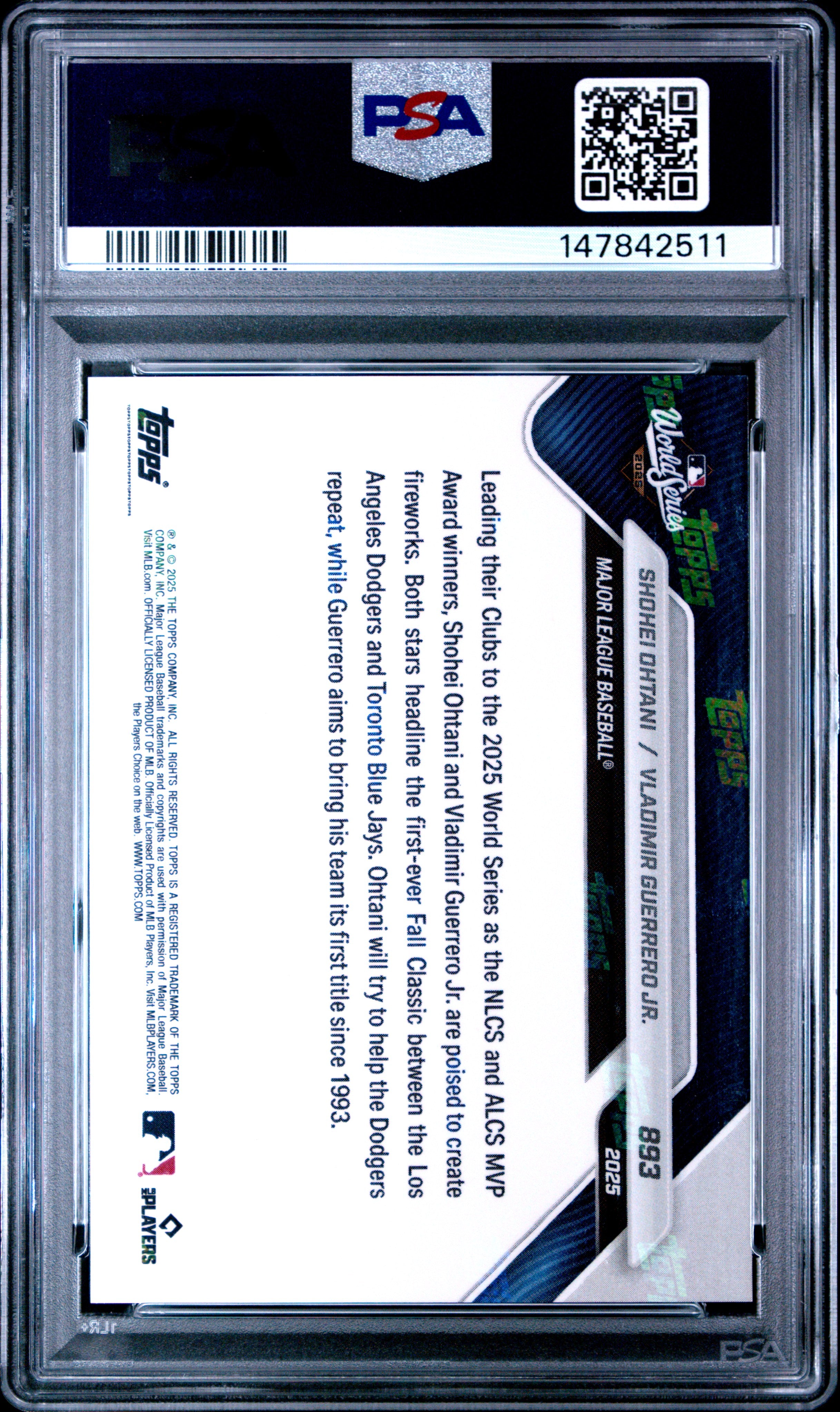 2025 Topps Vladimir Guerrero Jr. 893 Topps Now PSA 10