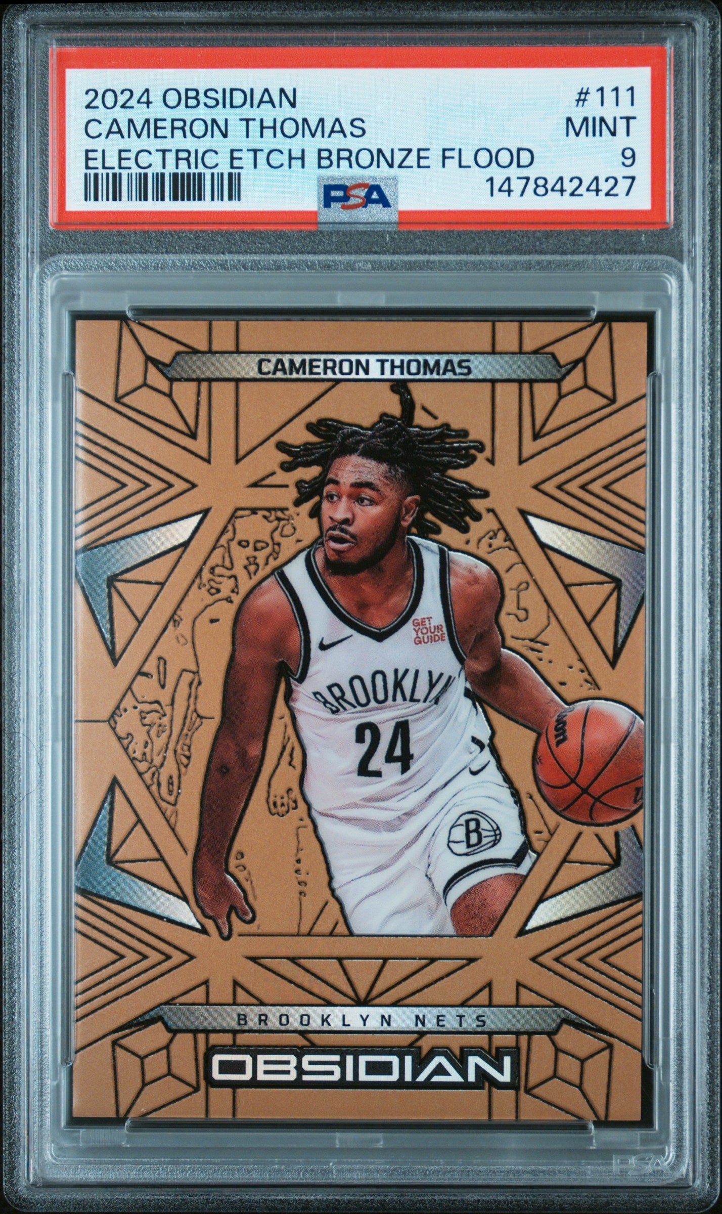 2024 PANINI OBSIDIAN #111 CAMERON THOMAS ELECTRIC ETCH BRONZE FLOOD PSA 9 