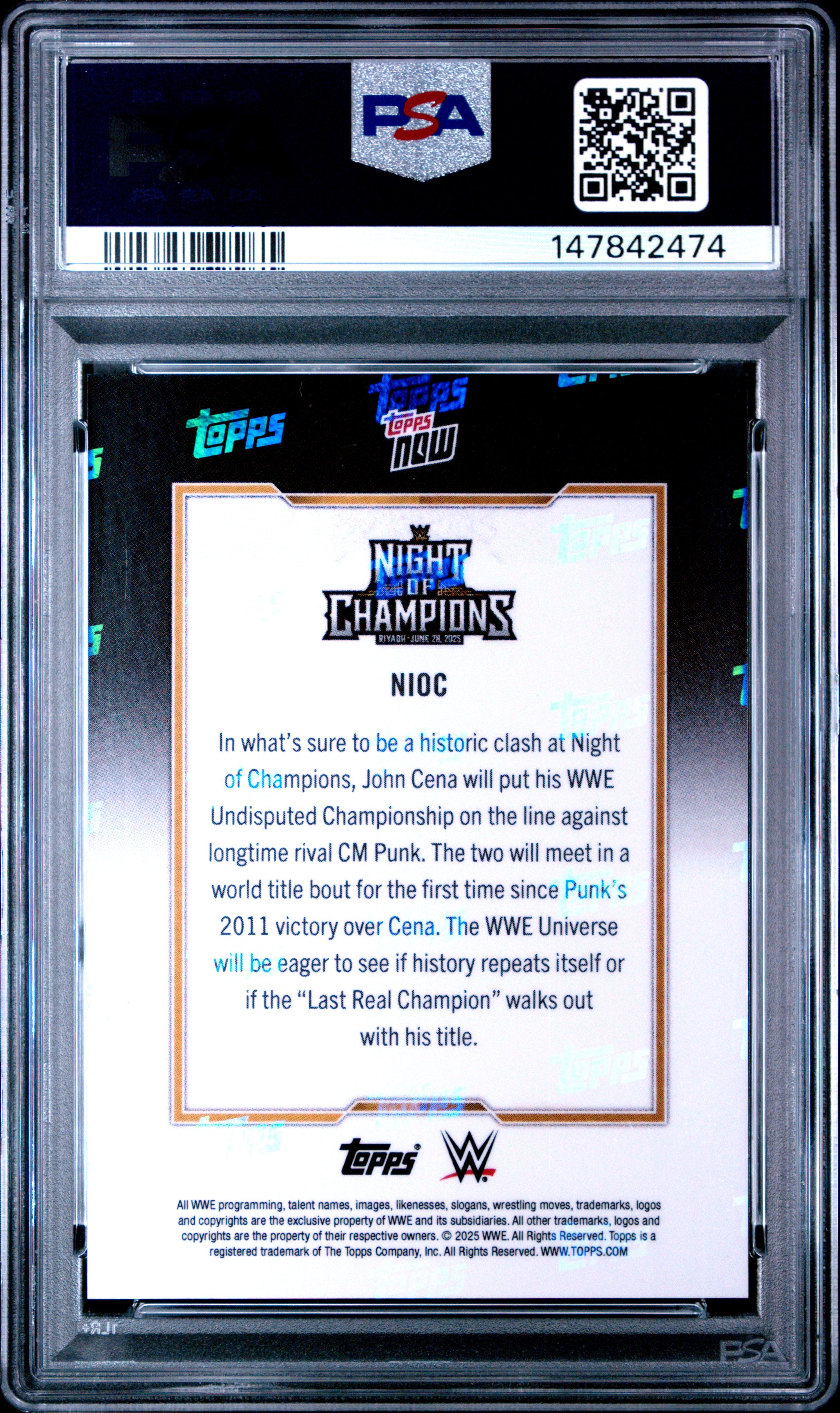 2025 TOPPS NOW WWE #NIOC JOHN CENA PSA 10