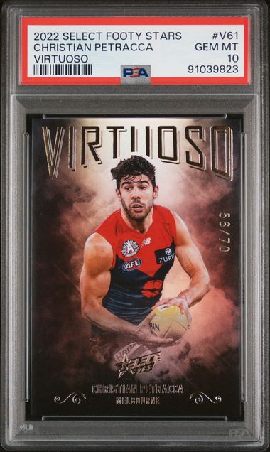 2022 Select AFL Footy Stars Virtuoso - Christian Petracca V61 (#'d 56/70) - PSA 10 (GEM MINT)